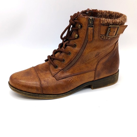 SO Shoes - SO Shoes Womens Brown 8 Lace Up Work Boots Side Zip Sweater Collar Hiking